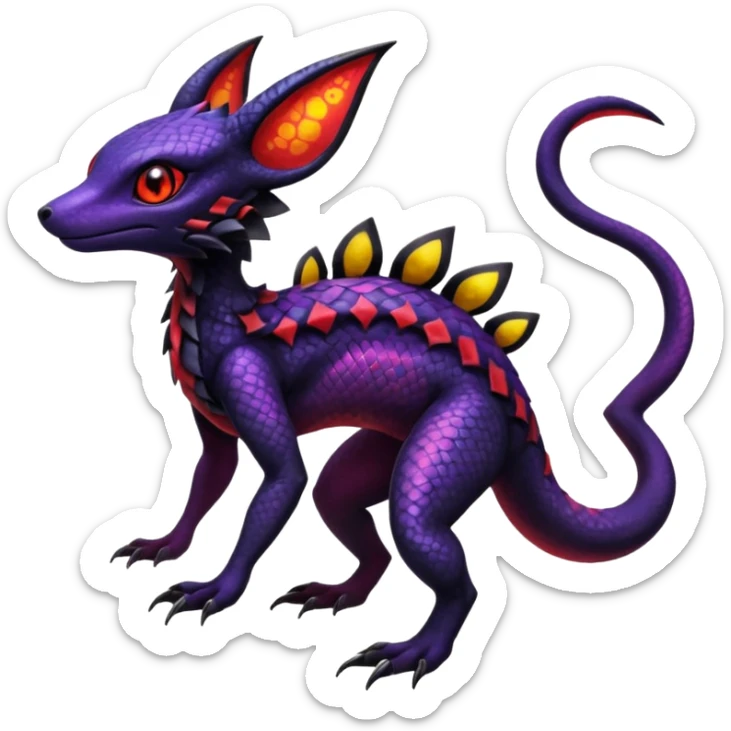 Scaley Exotic Salandit-Noibat-Umbreon-Fakémon-hybrid-creature (full body)  sticker