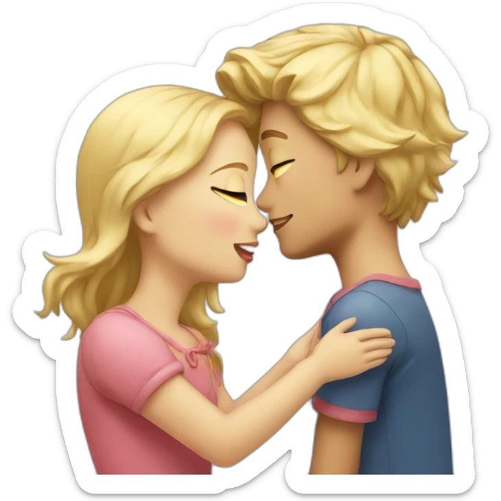 A blond boy who kisses a pretty blonde girl with a heart above their heads  sticker