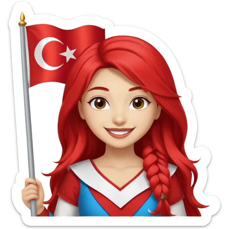 ultra sexy happy Turkish girl with Turkish flag in national outfit, full body, long bright hair sticker
