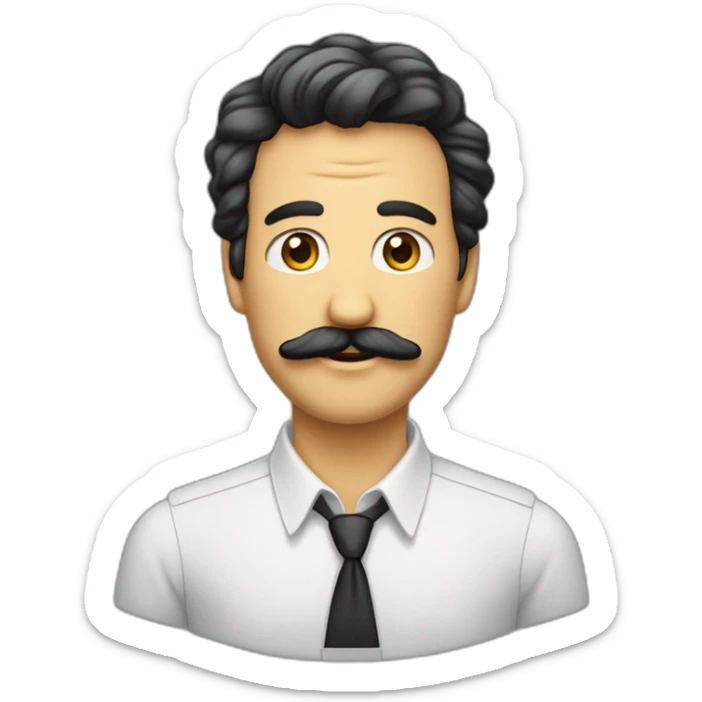 Homme cheveux noirs plaqué sur le côté moustache carré en chemise sticker