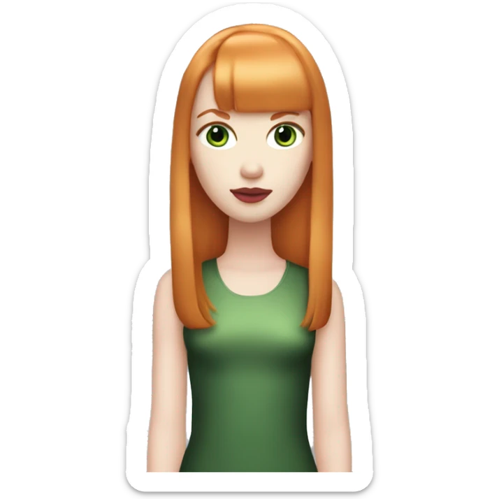 ginger girl, pale face, green eyes, pink lipstick, shoulde lenght straight hair with bangs sticker