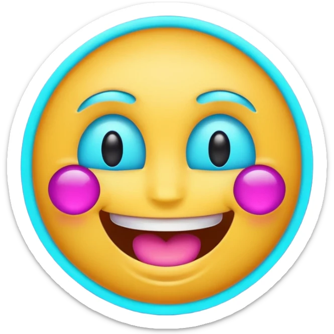 glowing emoji face laughing, purple and cyan neon light, dark background sticker