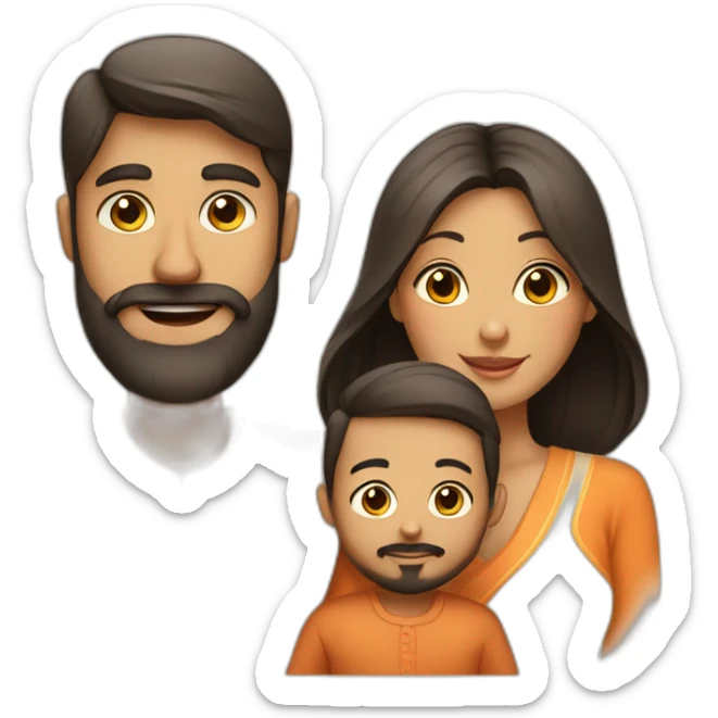 A family with Indian dad with beard and Chinese wife and light tanned baby sticker