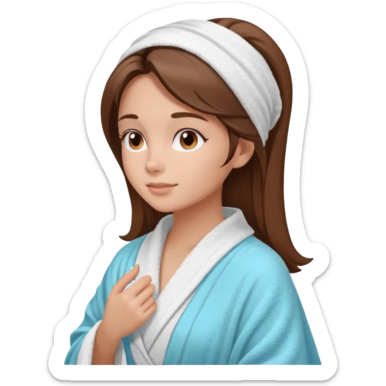 girls side profile in robe with brown hair and her hair in a towel with skin care on  sticker