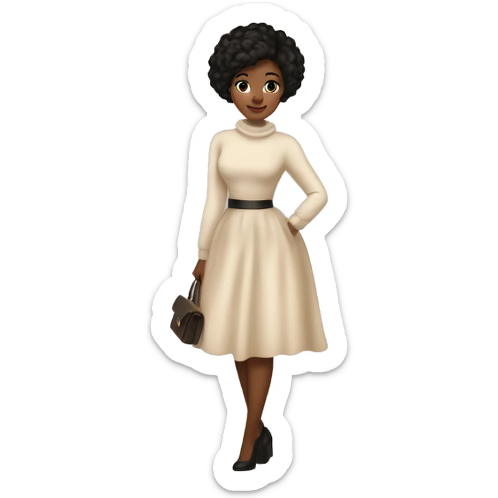 elegance princess, beige chunky sweater dress, black heel shoes, shining dark brown stocking, short cut hair sticker