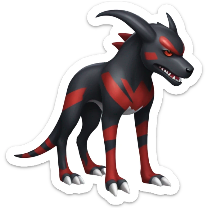 Black Cool Edgy Nargacuga-Houndoom-Garchomp Fakémon with Red and white Edgy markings, full body sticker