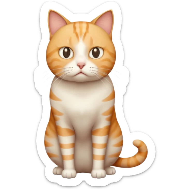 full body white, ginger and tabby cat with skinny head and fat body with an anxious face sticker