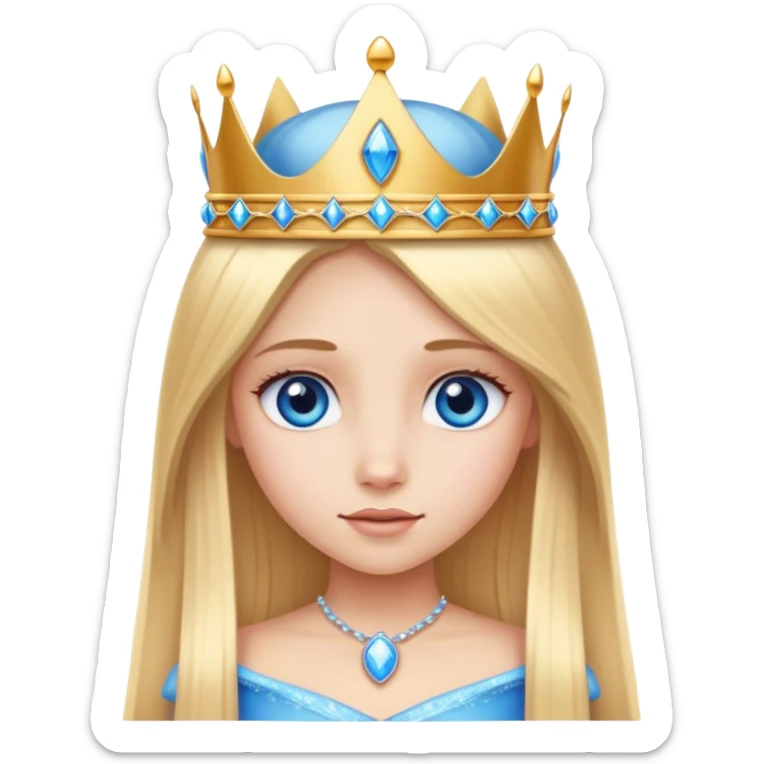 Straight long blonde hair and blue eyes girl and princess crown sticker