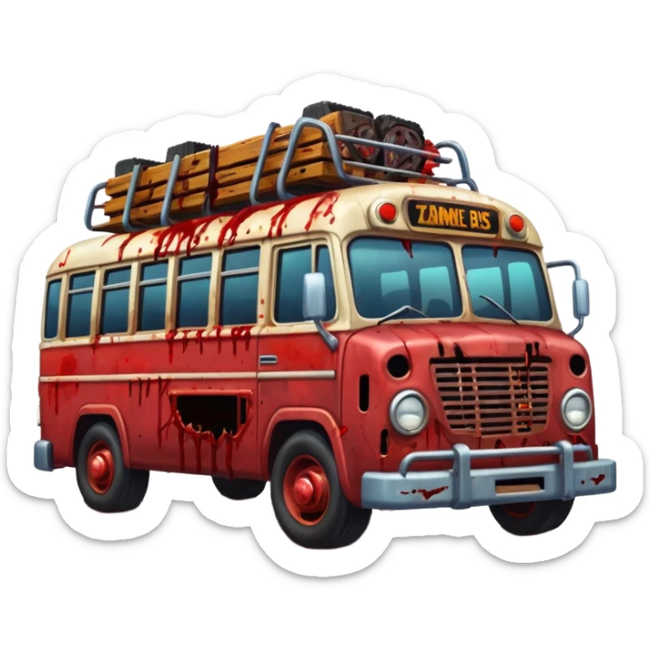 Zombie apocalypse bus..... in the style of your bleeding skull art. More blood and a zombies stuck to the grill that have been ran over. And chainsaws mounted to it to kill more zombies sticker