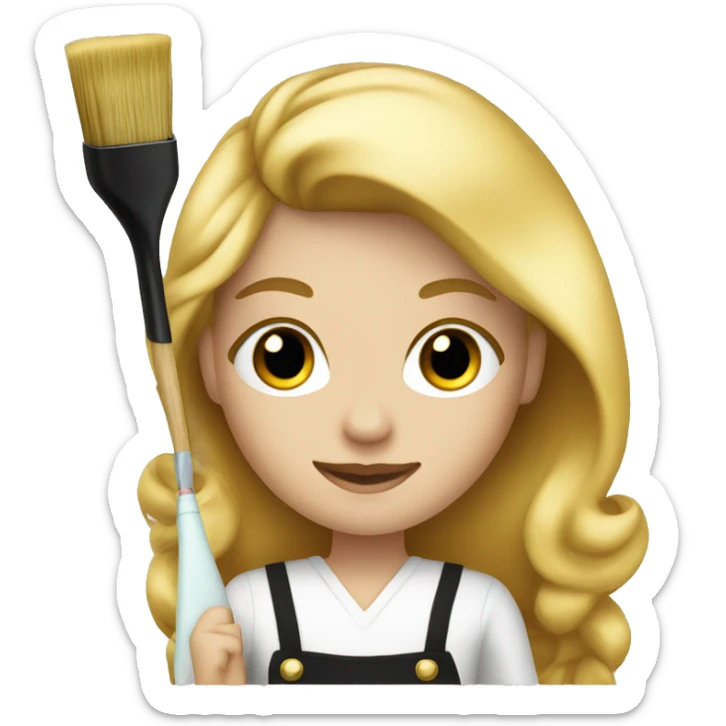 A blonde hairdress with a black apron and gold brush in a hand  sticker