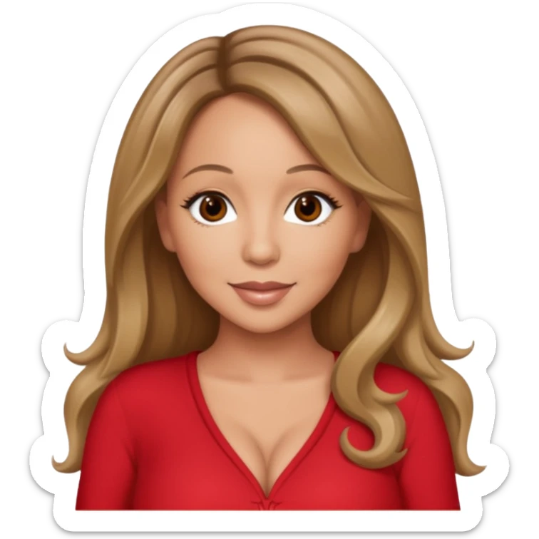 Mariah Carey brown eyes, dark blonde hair, red outfit sticker