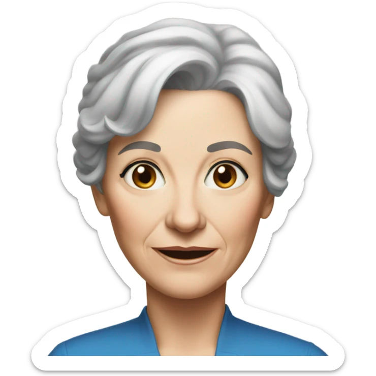 realistic portrait of a older woman with shorter brown hair and a few silver streaks and blue eyes  sticker