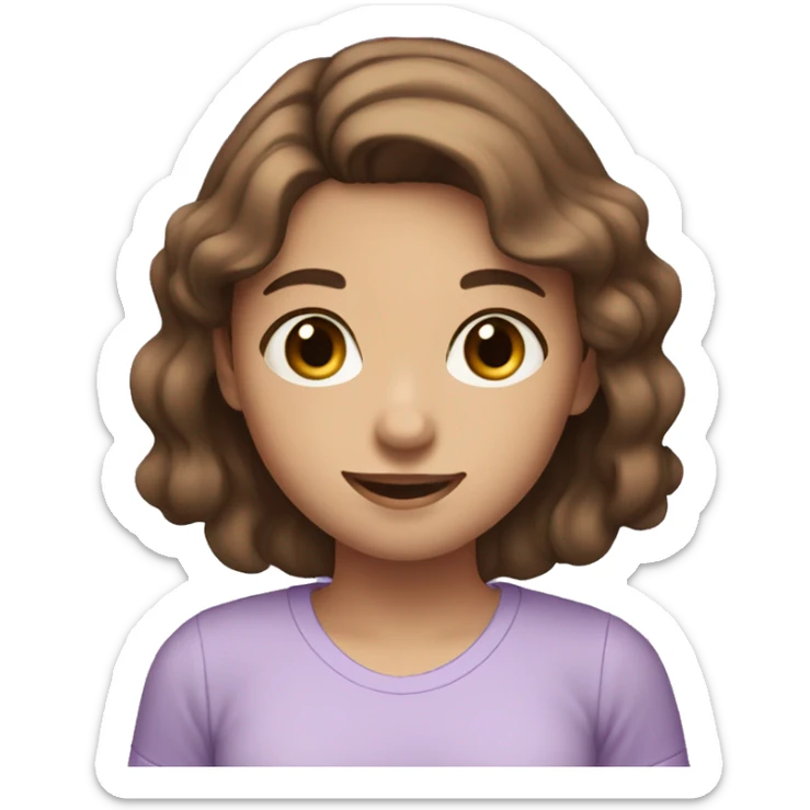 girl with mid brown hair, brown eyes, cute smile and lilac shirt sticker