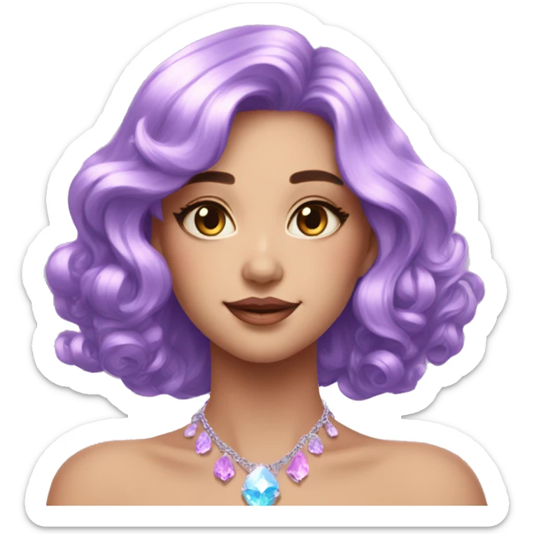 Gorgeous pastel Lady with magical purple-shiny-crystal-hair with necklace aesthetic sticker