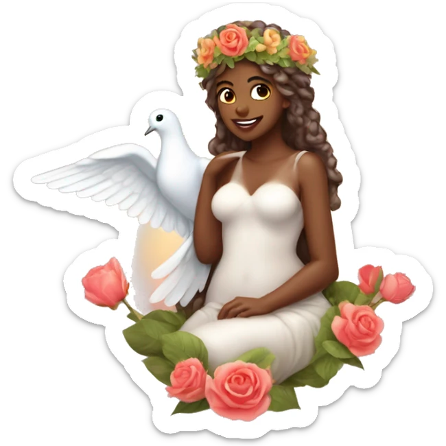 Aphrodite with a flower crown and a dove and hearts. Goddess of love from Greek mythology  sticker