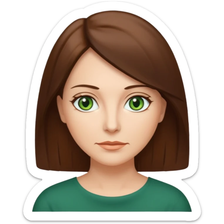 pretty middle age woman with green eyes and shoulder length straight brown hair  sticker