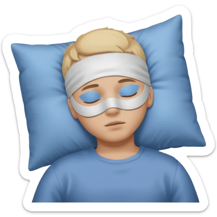 boy with a sleeping mask above head like a band no pillow no face covered 
 sticker
