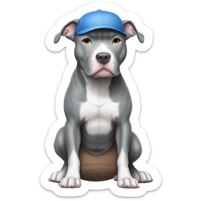 Blue nose pitbull all gray no white in color with blue eyes. Dog must be wearing a baseball hat. Don't generate a body just the head. sticker