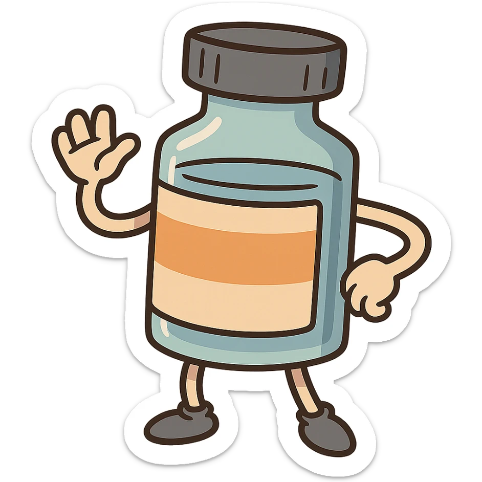 cartoon style medicine vial, no face sticker