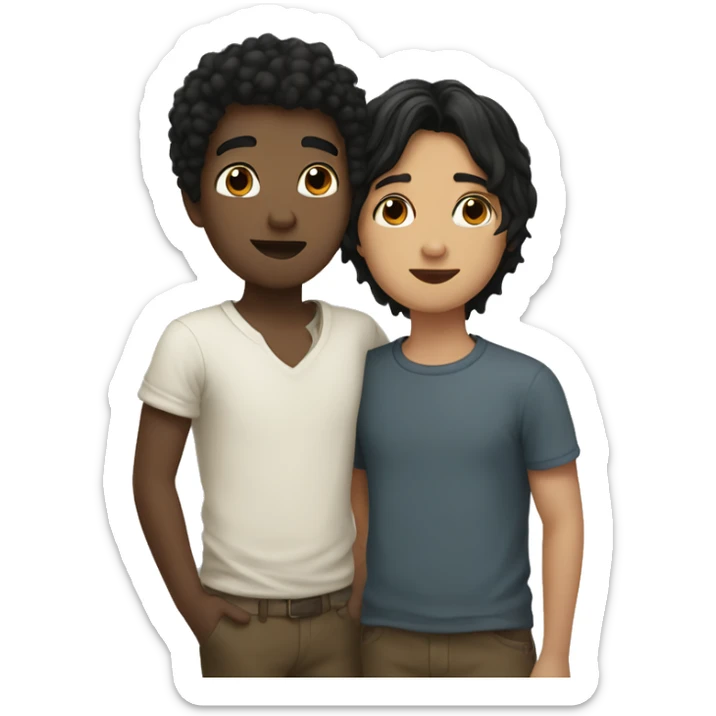 boy with black hair Kissing Brown hair make both of them white  sticker
