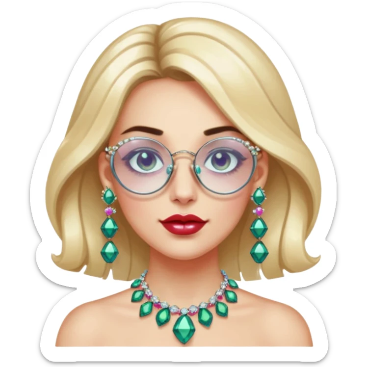 gem lover woman with gem accessories excessive amount gem glassess very big gem earrings sticker