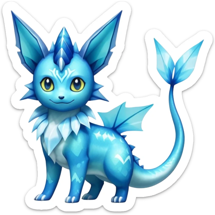 Shiny Sparkly Exotic Colorful Vaporeon-Glaceon-Amaura-Aurorus-Fakémon-hybrid-creature (full body)  sticker