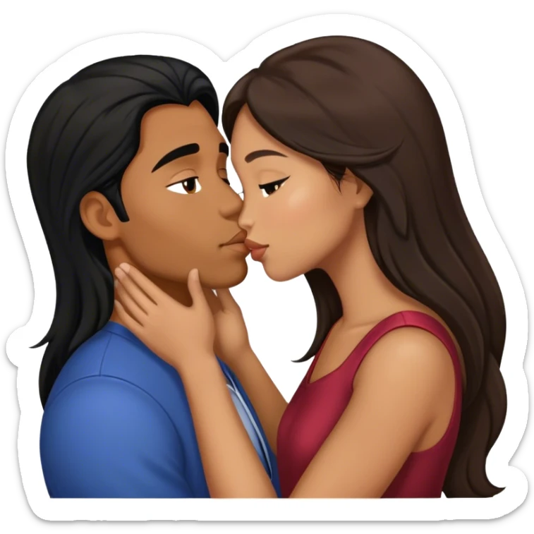 Caramel brown Guy with long black hair kissing brown hair Filipina sticker