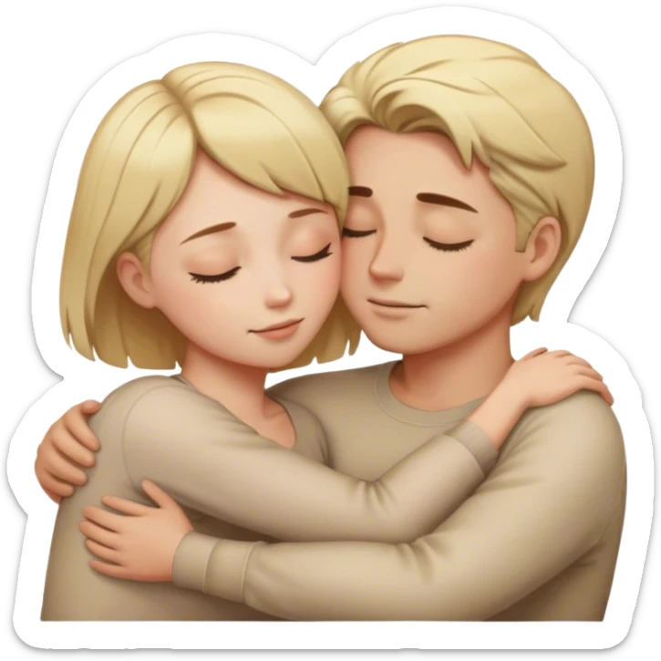 Couple hug with blond hair man and brow short hair girl closed eyes sticker
