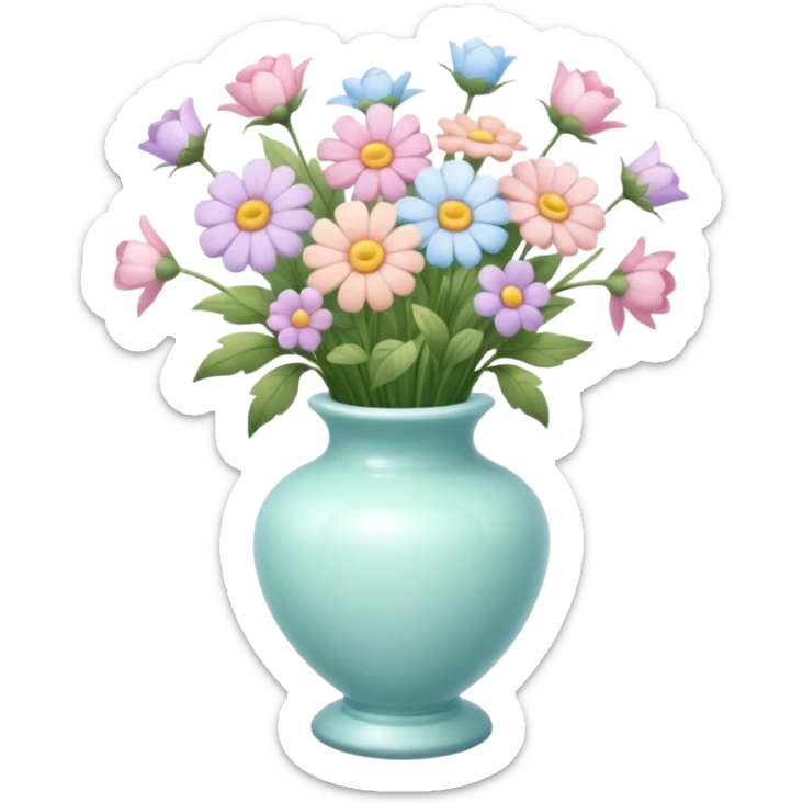 Cute kawaii gorgeous pretty pastel beautiful fairycore cottagecore detailed high quality trending aesthetic decoration flowers in a vase on a small round table sticker