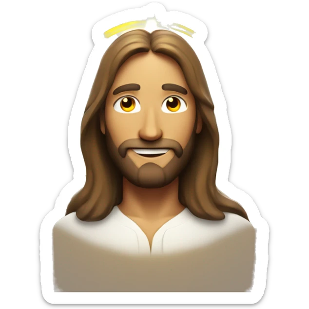 A glowing Jesus emoji with a radiant halo and a peaceful smile sticker