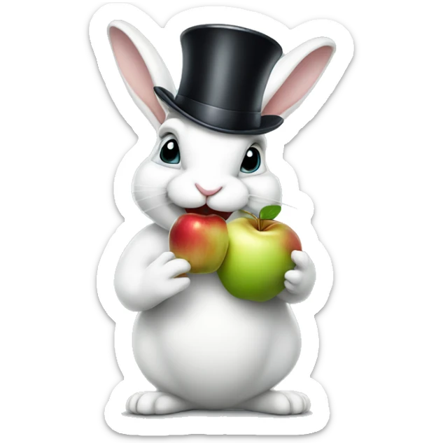 White Rabbit in top hat eating an apple  sticker
