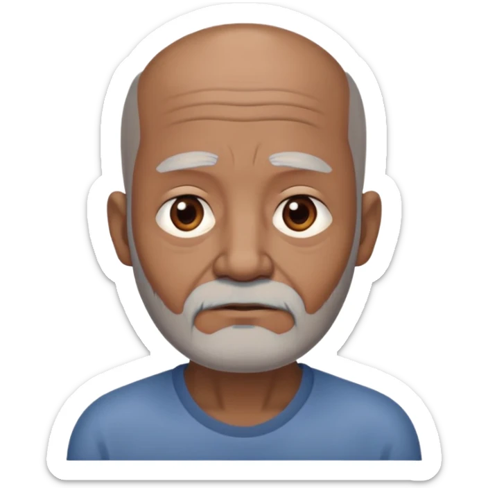 "- Nam
- 70 tuổi
- Da nâu
- Đầu không có tóc
- Râu bạc, mặt buồn, mắt buồn
" sticker