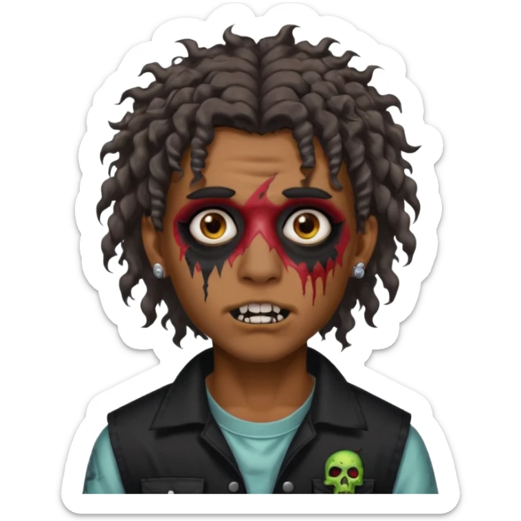 ⁹sou um garoto pardo, tenho cabelo cacheado tipo mullet e um piercing dos dois lados da boca. quero ser um zombi sticker