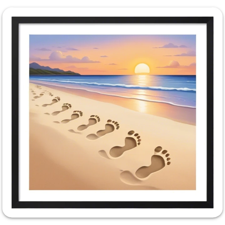 beach sunset. Two sets of footprints—one baby footsteps, the other larger childhood self and inner child sticker