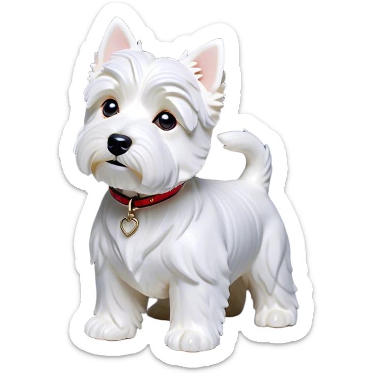 Cinematic Noble West Highland White Terrier Portrait Emoji, Poised and regal, with a compact, sturdy build and a pristine, well-groomed pure white coat, deep-set soulful dark eyes, Simplified yet sharp and sophisticated features, highly detailed, glowing with a soft, dignified glow, high shine, intelligent and loyal, stylized with an air of confidence, focused and attentive, soft glowing outline, capturing the essence of a watchful and determined companion, so majestic it feels as though it could trot out of the screen with effortless authority! sticker