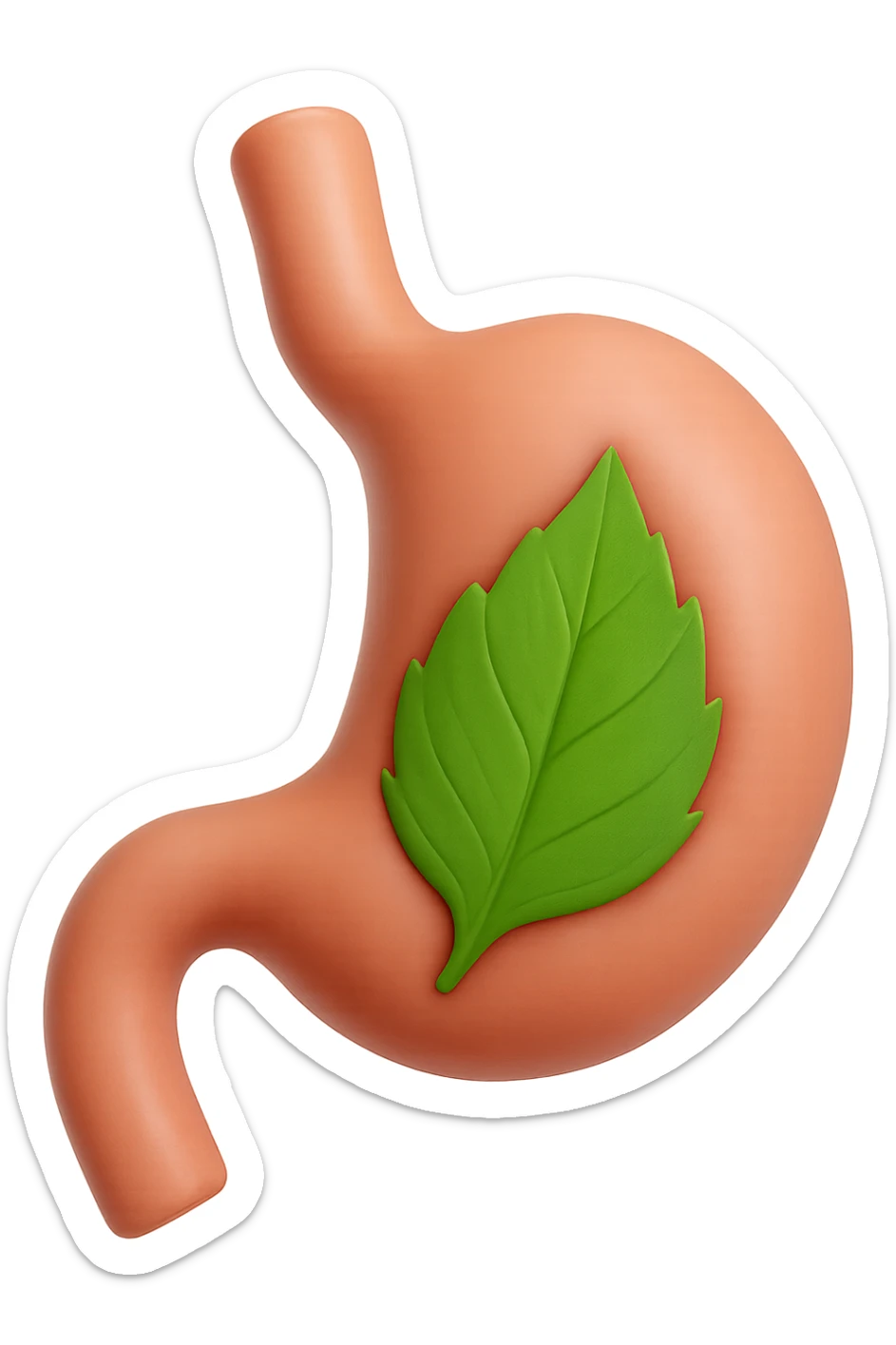 emoji stile iphone 3d di uno stomaco umano con una foglia di carciofo dentro, iperrealistico 4k sticker