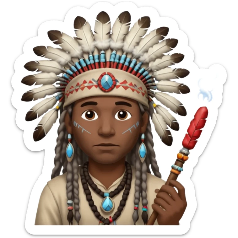 Black American man dark brown with dreads with a American Indian headdress with a peace pipe blowing smoke  sticker