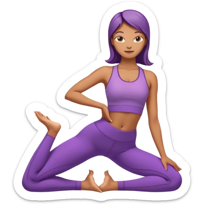 	A woman in purple yoga clothes arching her back in cobra pose, glowing warm light, relaxed energy, soft background. sticker