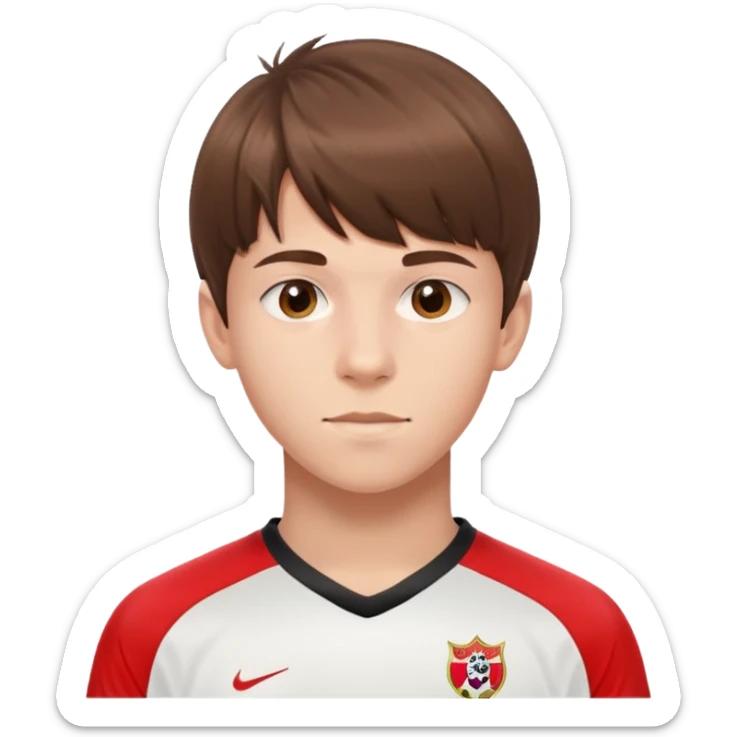 - Nam
- 15 tuổi
- Da trắng
- Tóc nâu , để mái che trán
- Mặt đẹp trai
- Áo bóng đá màu đỏ
 sticker