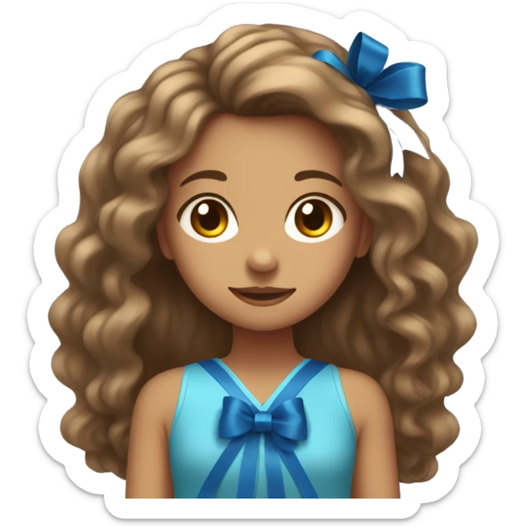 girl with tan skin and long brown hair with a blue ribbon in her hair sticker