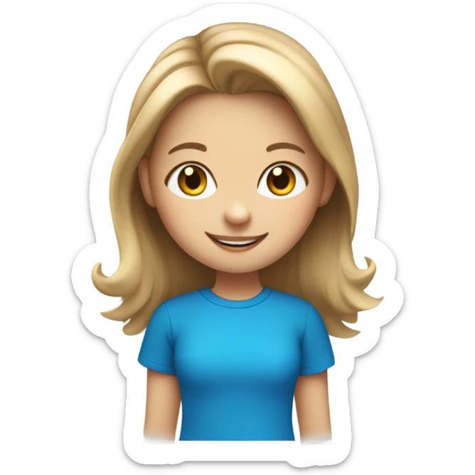 Little Girl, white skin, bronze hair, smile, tutor, bright blue t shirt, icon  sticker