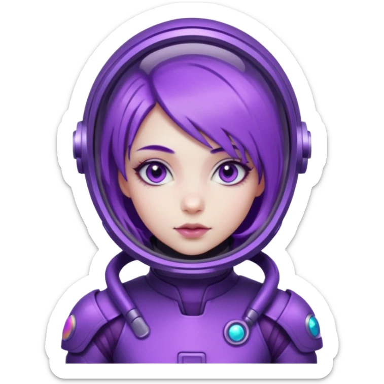 Girl with purple hair and purple eyes in purple futuristic spacesuit  sticker
