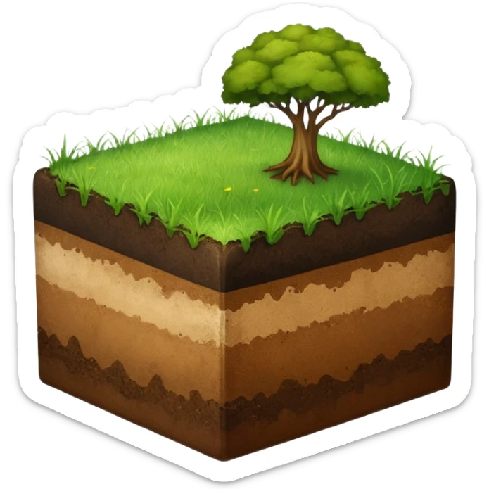 A slice of land. grass on top, dirt on the lower half. in the shape of a half-cube.  sticker