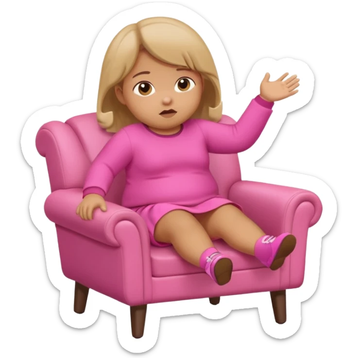Little Girl fat but not too fat falling off chair with pink clothes on sticker