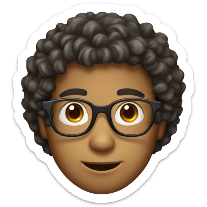 create an emoji that looks like a 15 year old boy from venezuela with curly hair and eyeglasses sticker