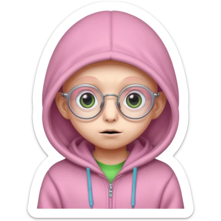 Aliens Pink, hoodie, cute big eyes, glass, thin ears, half body sticker