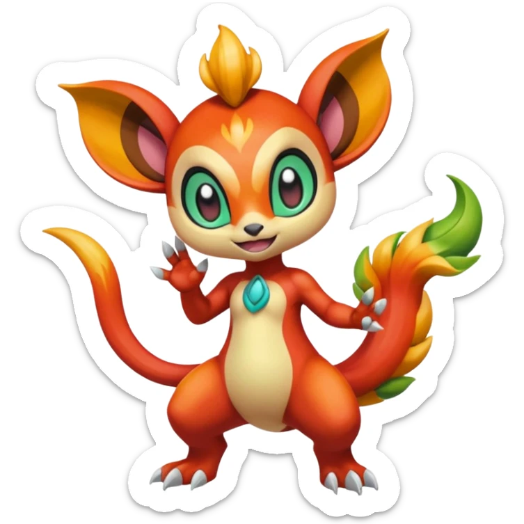 Colorful Exotic Meloetta-Chimchar-Virizion-Venom-Stitch-Fakémon-creature-hybrid sticker