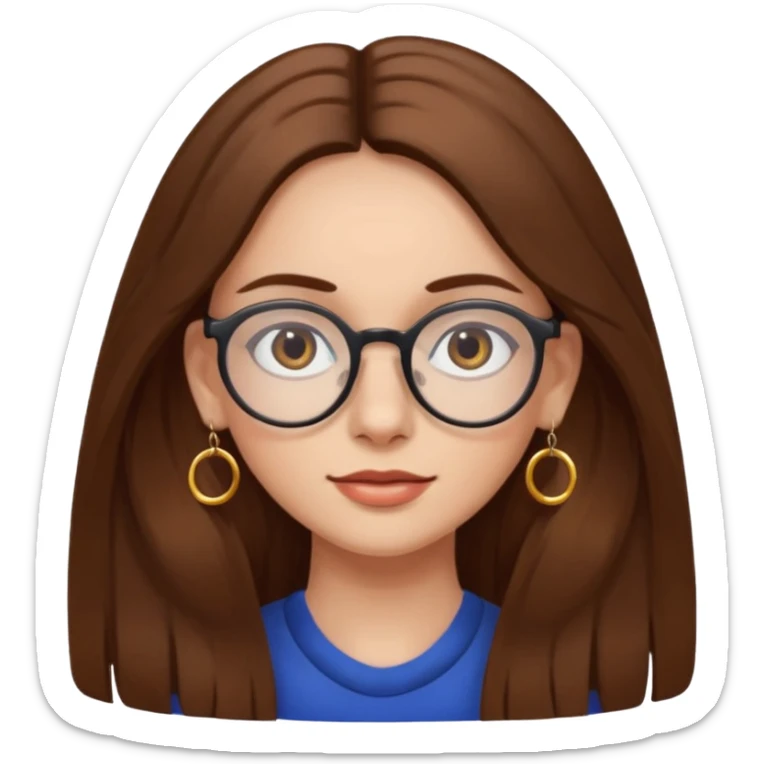Women brown eye and brown long hair with glasses and circle earing sticker