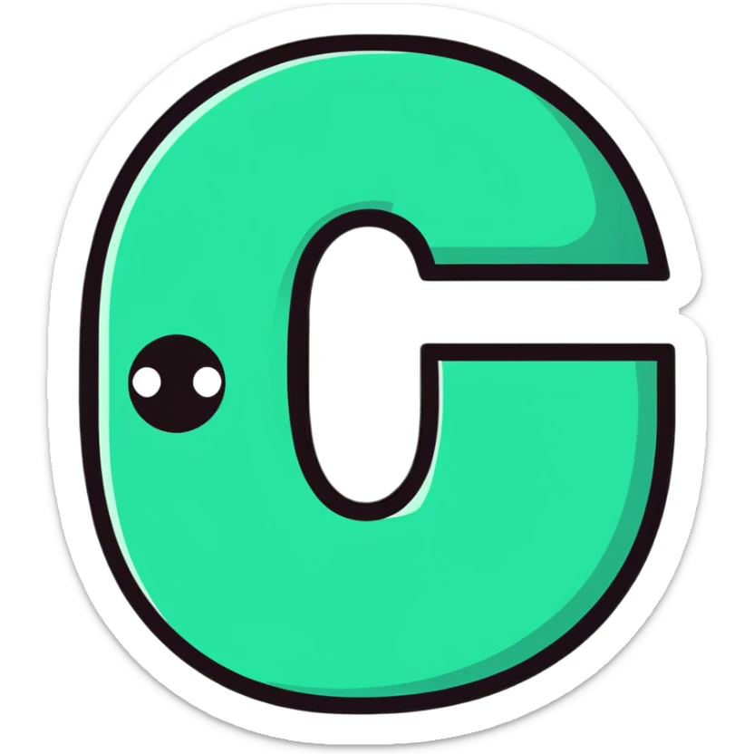 big bold letter C in lime green electric color with googly eyes on top sticker
