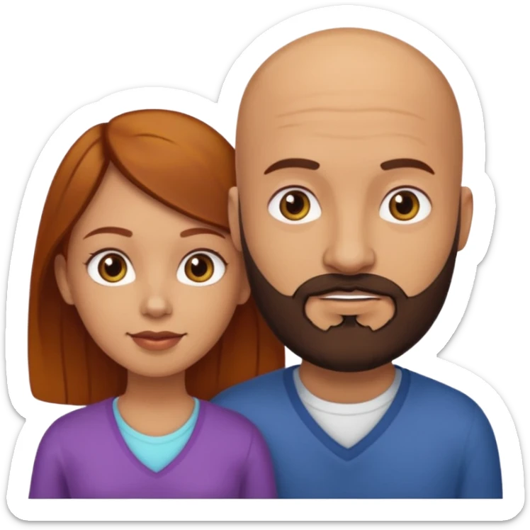 Couple. A bald man with dark brown beard and a girl with light skin dark yellow brown auburn hair. sticker